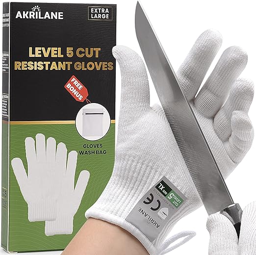 AKRILANE Premium Cut Resistant Gloves | 100% Food Grade, Level 5 Protection, Ambidextrous, Lightweight | 1 Pair - 2 Gloves