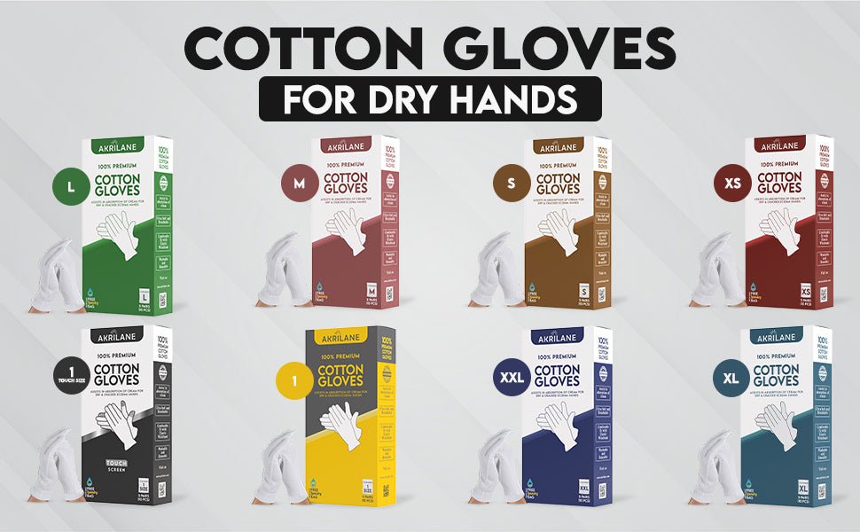 XXL Extra Extra Large 100% Premium Cotton Gloves for Dry Hands | Moisturizing Overnight Gloves for Eczema, Psoriasis & Skin Spa Treatment - Akrilane