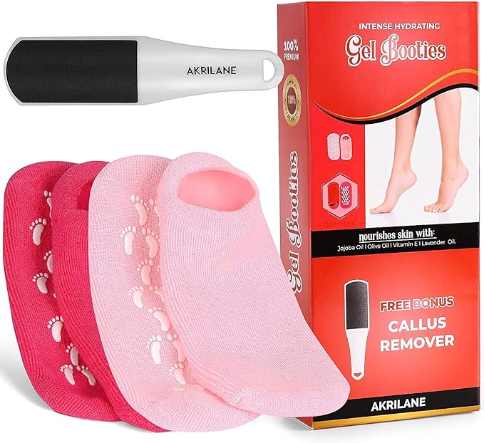 AKRILANE Moisturizing Socks for Women, Spa Gel Socks for Dry Cracked Feet, Softening Rough Feet Gel Lined Infused Lotion Spa Socks