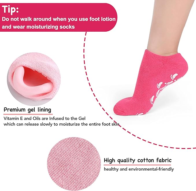 AKRILANE Moisturizing Socks for Women, Spa Gel Socks for Dry Cracked Feet, Softening Rough Feet Gel Lined Infused Lotion Spa Socks
