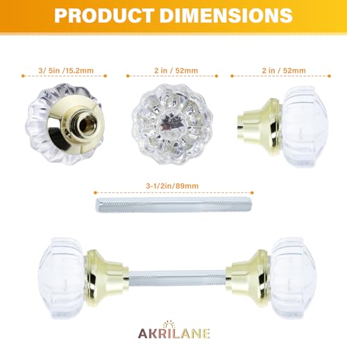 Mortise Glass Door Knobs Antique Crystal Vintage Style Knob Set with Spindle Antique Doorknobs for Interior Doors – Brass - Akrilane