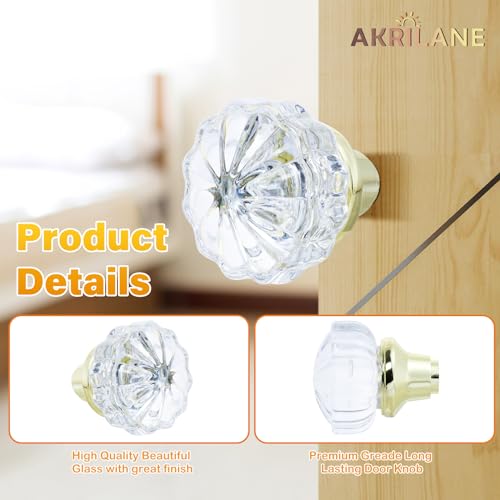 Mortise Glass Door Knobs Antique Crystal Vintage Style Knob Set with Spindle Antique Doorknobs for Interior Doors – Brass
