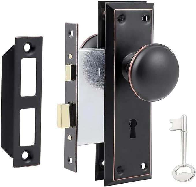 AKRILANE Mortise Lock Set Interior Door Antique & Vintage Style Knob with Keys (Chrome)