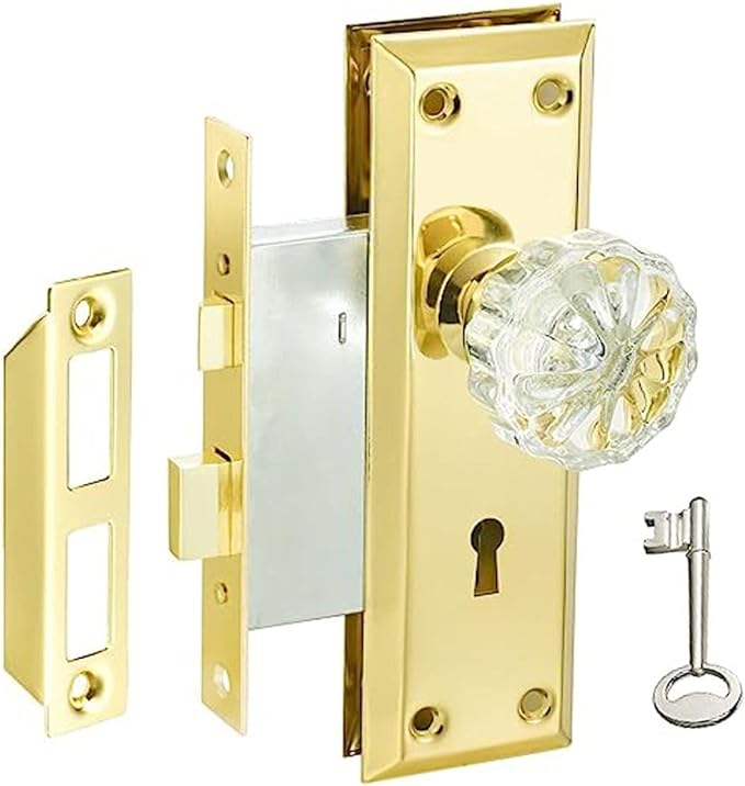 AKRILANE Mortise Lock Set Interior Door Antique & Vintage Style Knob with Keys (Chrome)