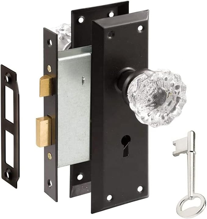 AKRILANE Mortise Lock Set Interior Door Antique & Vintage Style Knob with Keys (Chrome)
