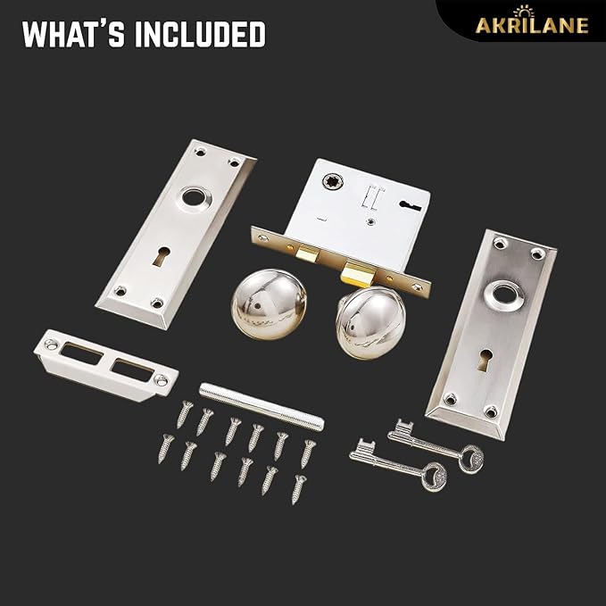AKRILANE Mortise Lock Set Interior Door Antique & Vintage Style Knob with Keys