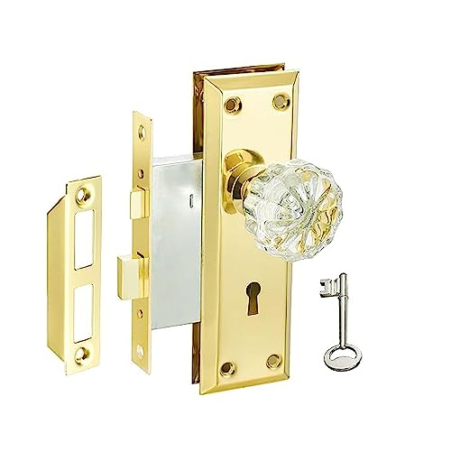 AKRILANE Mortise Lock Set Interior Door Antique & Vintage Style Knob with Keys