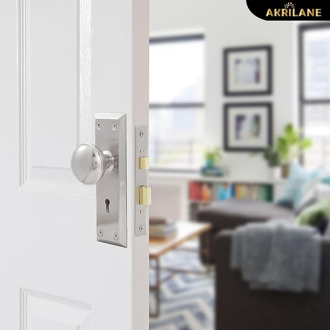 AKRILANE Mortise Lock Set Interior Door Antique & Vintage Style Knob with Keys