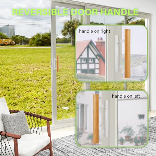 AKRILANE Patio Sliding Glass Door Handle Set | Non - Keyed Mortise Lock with 45° Keyway | 3 - 15/16" Hole Spacing with Non - keyed Oak Wood Inside Handles and Zinc Diecast Outside Pull - Akrilane