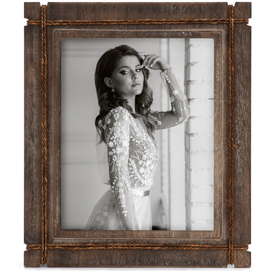 Picture Frame Wood Rustic, Decorative, Distressed & Vintage Looking Photo Frames Wall Decor for Wall Mount & Table Top Display for Home Decor – Wedding Picture Frames - Style A - Akrilane