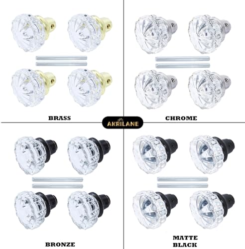AKRILANE Mortise Glass Door Knobs Antique Crystal Vintage Style Knob Set with Spindle Antique Doorknobs for Interior Doors