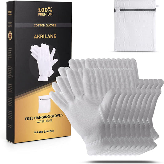 Akrilane - Cotton Gloves for Dry Hands, Moisturizing Gloves Overnight, Eczema Treatment, Skin Spa Therapy, Cosmetic Jewelry Inspection Premium Quality - One Size Fits All - Akrilane