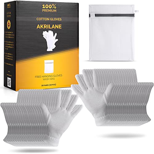 Akrilane - Cotton Gloves for Dry Hands, Moisturizing Gloves Overnight, Eczema Treatment, Skin Spa Therapy, Cosmetic Jewelry Inspection Premium Quality - One Size Fits All - Akrilane