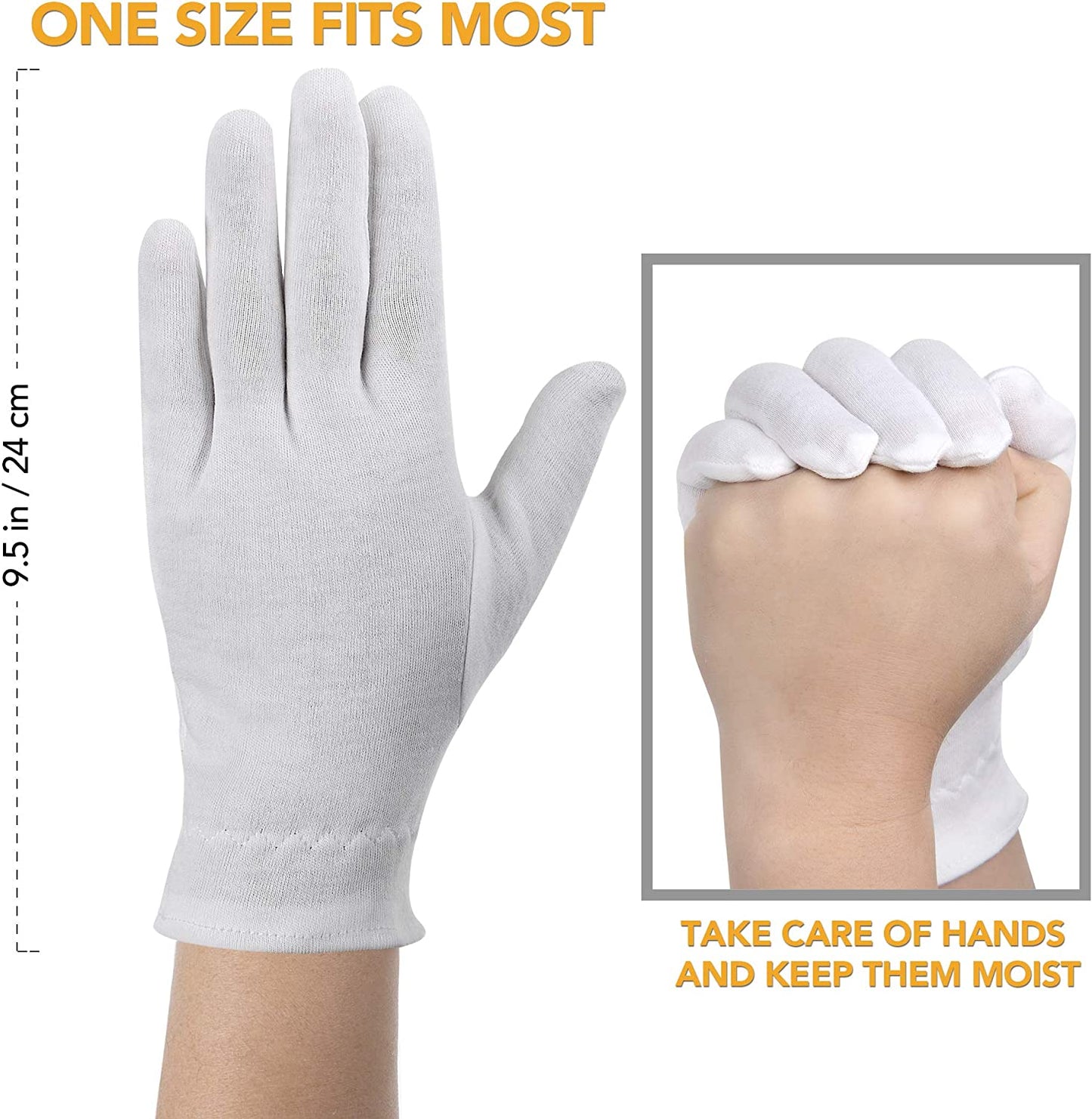 Akrilane - Cotton Gloves for Dry Hands, Moisturizing Gloves Overnight, Eczema Treatment, Skin Spa Therapy, Cosmetic Jewelry Inspection Premium Quality - One Size Fits All - Akrilane