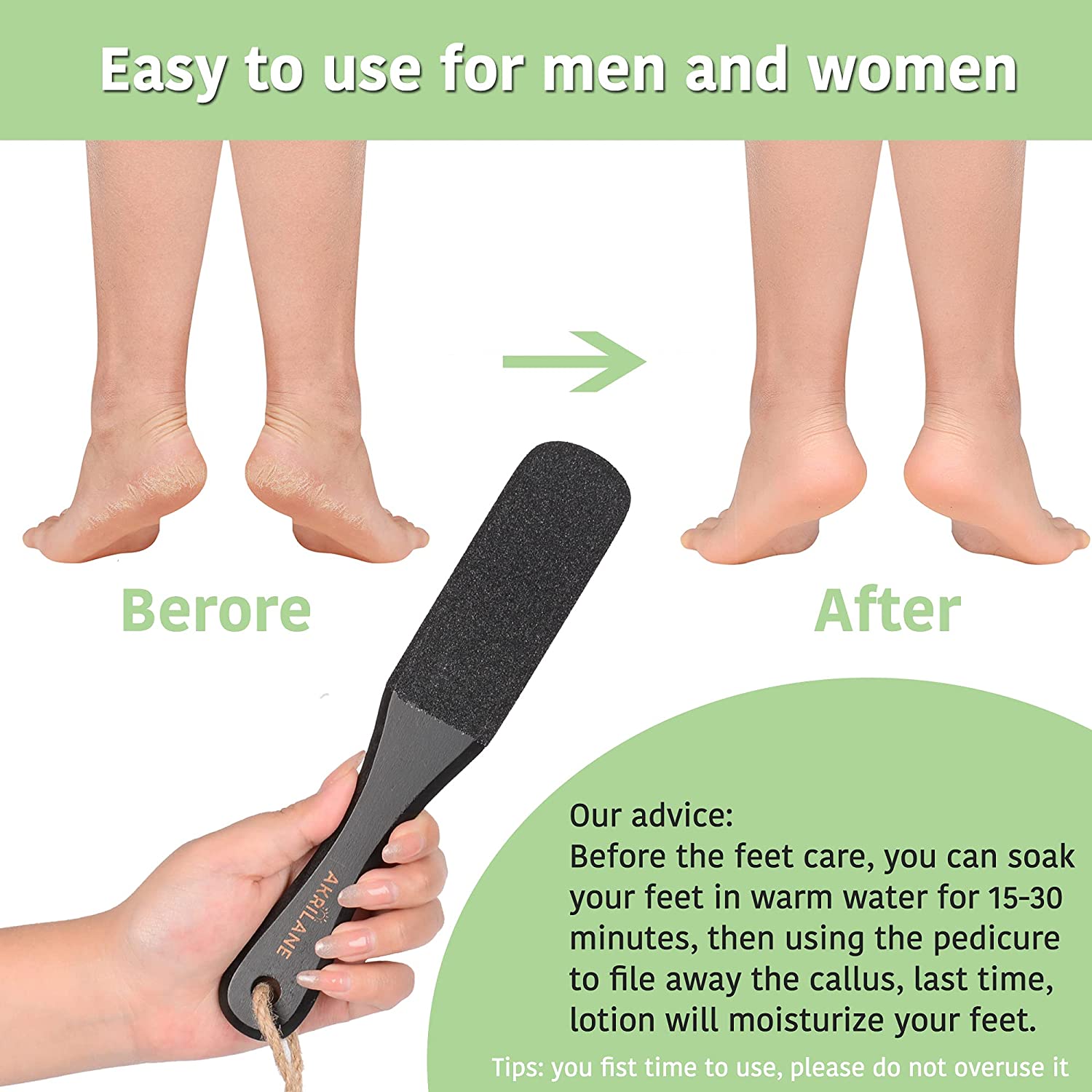 Akrilane - Foot File Scrubber Pumice Stone for Feet | Wooden Foot Callus Remover for Dead Skin | Spa Quality Exfoliator Pedicure Foot Scraper for Dead Skin - Akrilane