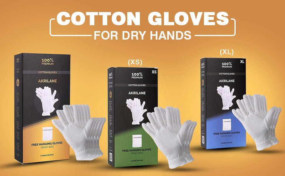 Akrilane - Cotton Gloves for Dry Hands, Moisturizing Gloves Overnight, Eczema Treatment, Skin Spa Therapy, Cosmetic Jewelry Inspection Premium Quality - One Size Fits All - Akrilane