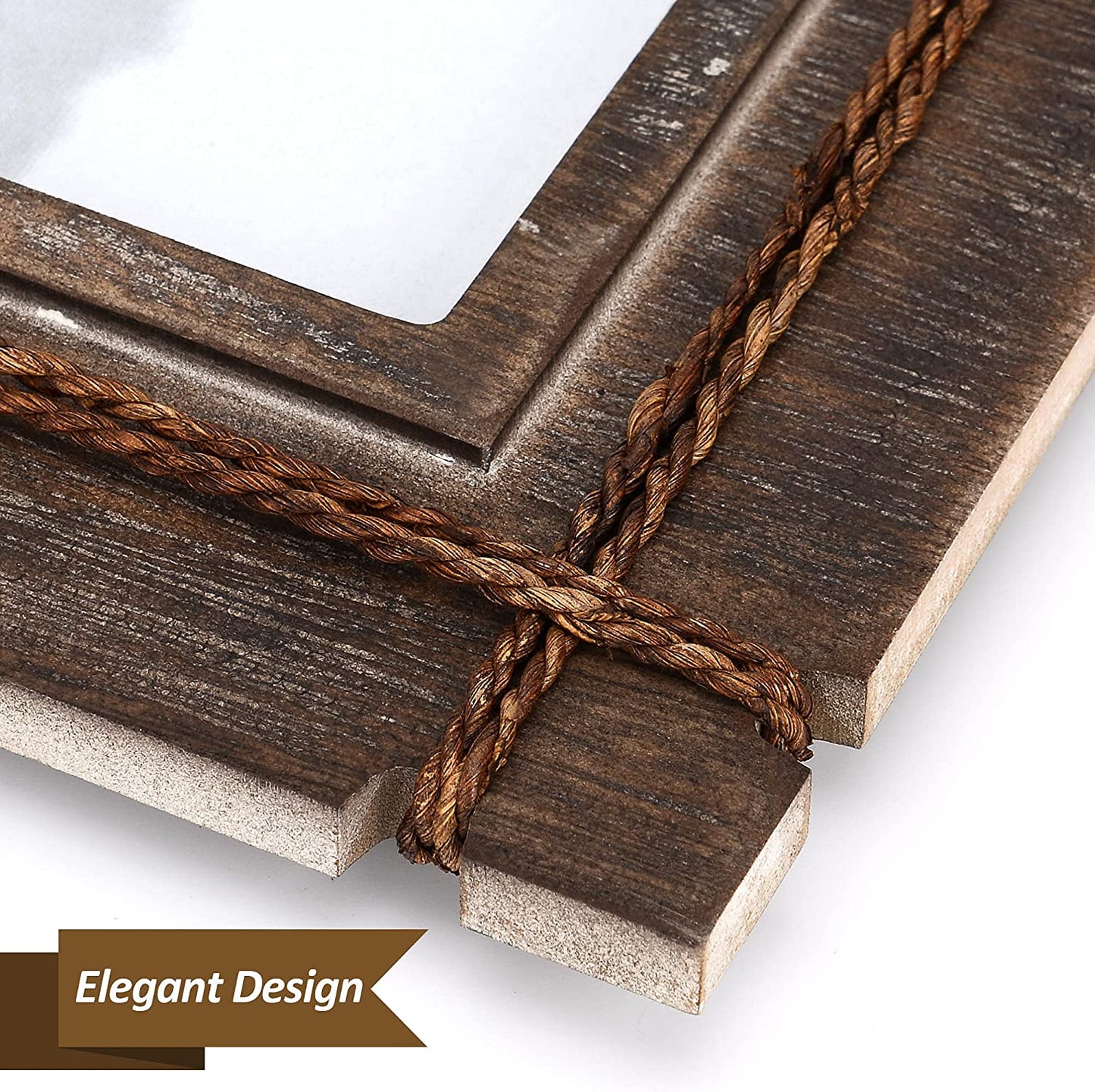 Akrilane - 4x6, 4 Openings -Wooden Photo Frame | Vintage Style Rustic Looking 4 by 6 Wood Frames For Wall Display with Acrylic Cover | Decorative Distressed Collage Photo Frames - Light Rope - Akrilane
