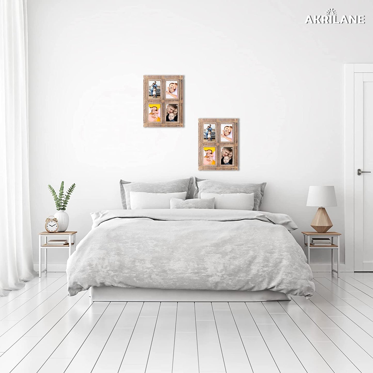 Akrilane - 4x6, 4 Openings -Wooden Photo Frame | Vintage Style Rustic Looking 4 by 6 Wood Frames For Wall Display with Acrylic Cover | Decorative Distressed Collage Photo Frames - Light Rope - Akrilane