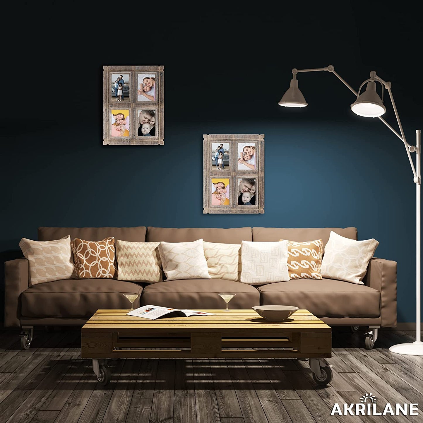 Akrilane - 4x6, 4 Openings -Wooden Photo Frame | Vintage Style Rustic Looking 4 by 6 Wood Frames For Wall Display with Acrylic Cover | Decorative Distressed Collage Photo Frames - Light Rope - Akrilane