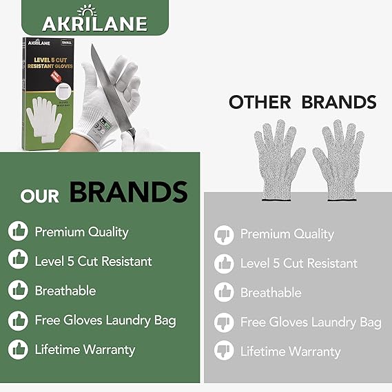 AKRILANE Premium Cut Resistant Gloves | 100% Food Grade, Level 5 Protection, Ambidextrous, Lightweight | 1 Pair - 2 Gloves