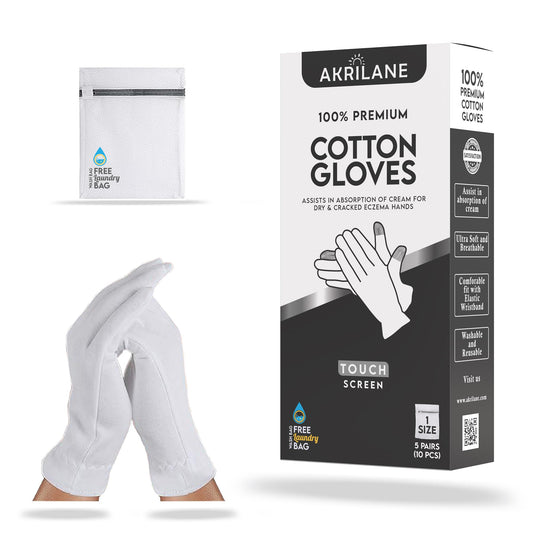 Large touch screen 100% Premium Cotton Gloves for Dry Hands | Moisturizing Overnight Gloves for Eczema, Psoriasis & Skin Spa Treatment for Women & Men | Free Laundry Bag