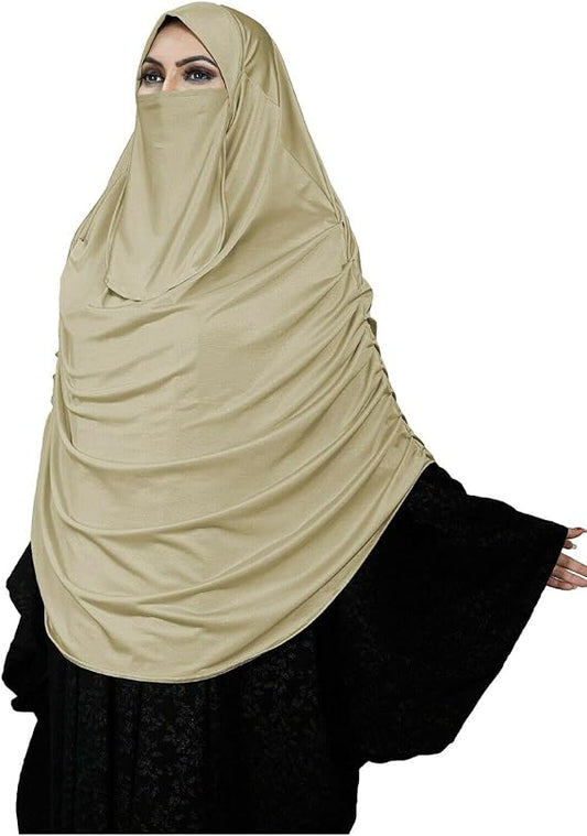 AKRILANE Niqab for Women | Face Covering Hijab | Satin Lycra Plain Stretchable Overhead Scarf Hijab Burka Niqab w/Frills