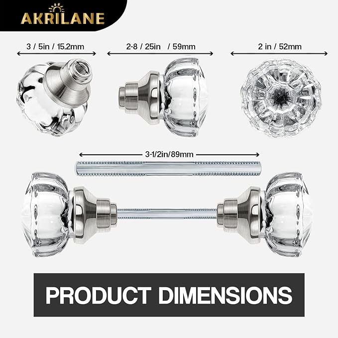 Product dimension of Akrilane door knobs