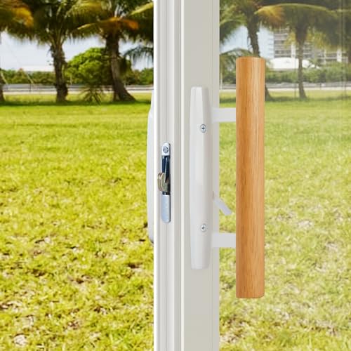 AKRILANE Patio Sliding Glass Door Handle Set | Non - Keyed Mortise Lock with 45° Keyway | 3 - 15/16" Hole Spacing with Non - keyed Oak Wood Inside Handles and Zinc Diecast Outside Pull - Akrilane