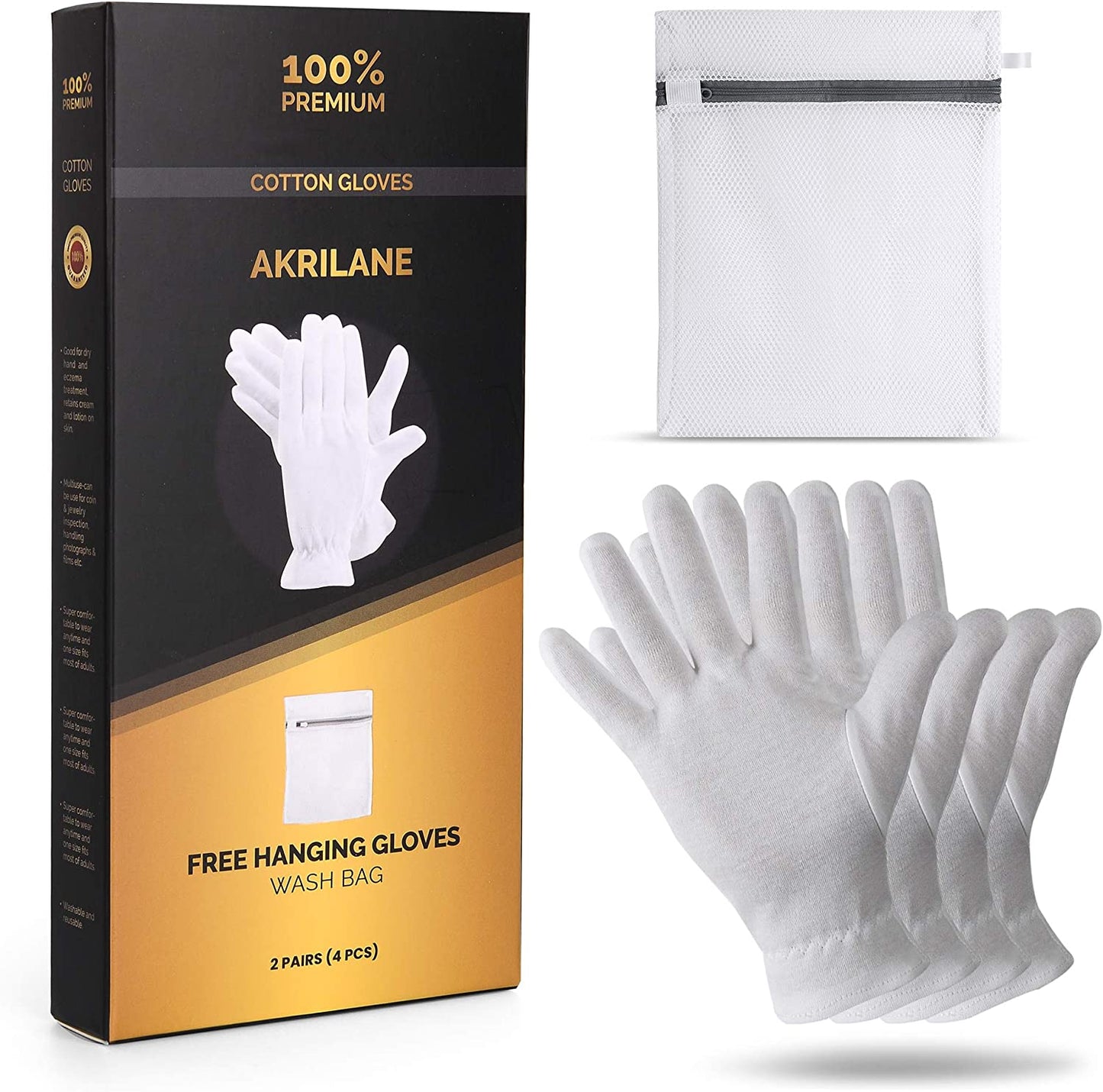 Akrilane - Cotton Gloves for Dry Hands, Moisturizing Gloves Overnight, Eczema Treatment, Skin Spa Therapy, Cosmetic Jewelry Inspection Premium Quality - One Size Fits All - Akrilane