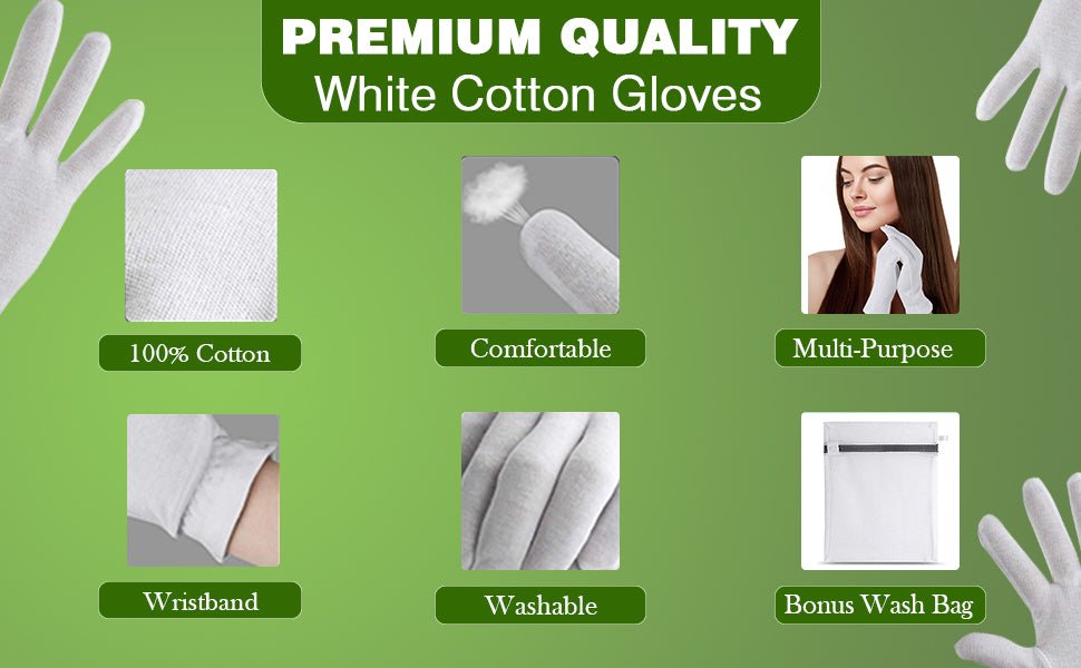 Akrilane - Cotton Gloves for Dry Hands, Moisturizing Gloves Overnight, Eczema Treatment, Skin Spa Therapy, Cosmetic Jewelry Inspection Premium Quality - One Size Fits All - Akrilane