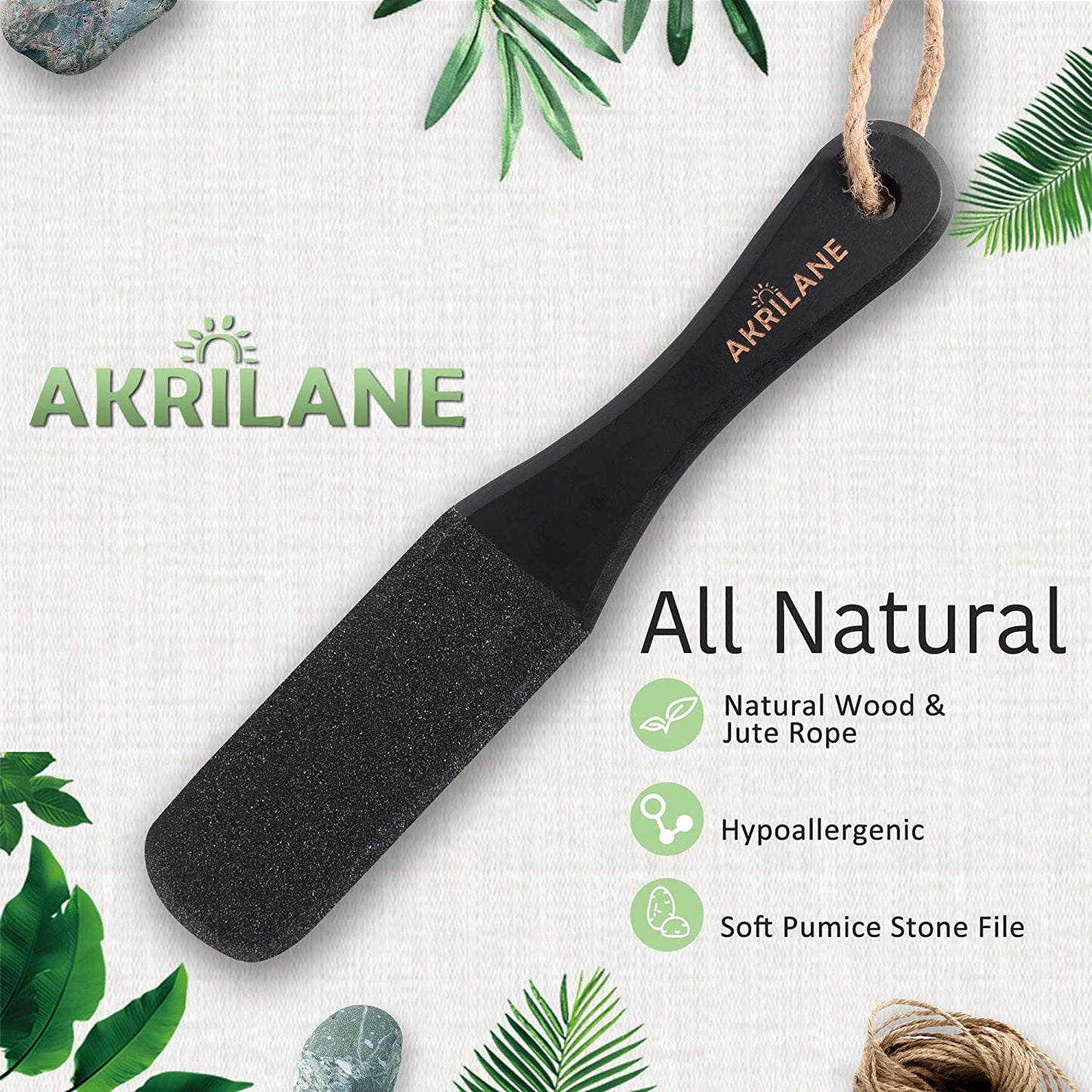 Akrilane - Foot File Scrubber Pumice Stone for Feet | Wooden Foot Callus Remover for Dead Skin | Spa Quality Exfoliator Pedicure Foot Scraper for Dead Skin - Akrilane