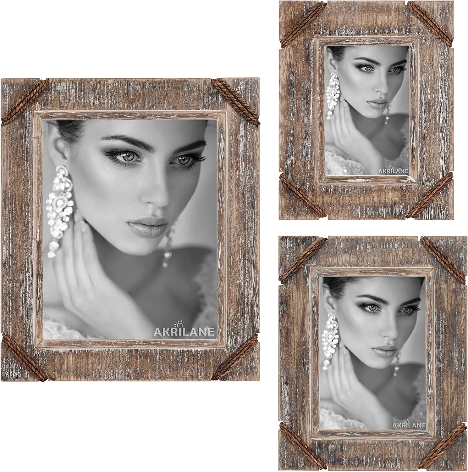 AKRILANE – Wooden Picture Stylish Frame - Vintage and Rusty Look Style Photo Frame for Wall Mount & Wall Handing - Table Top Stand Display for Home Décor Wall Display - Style D - Akrilane